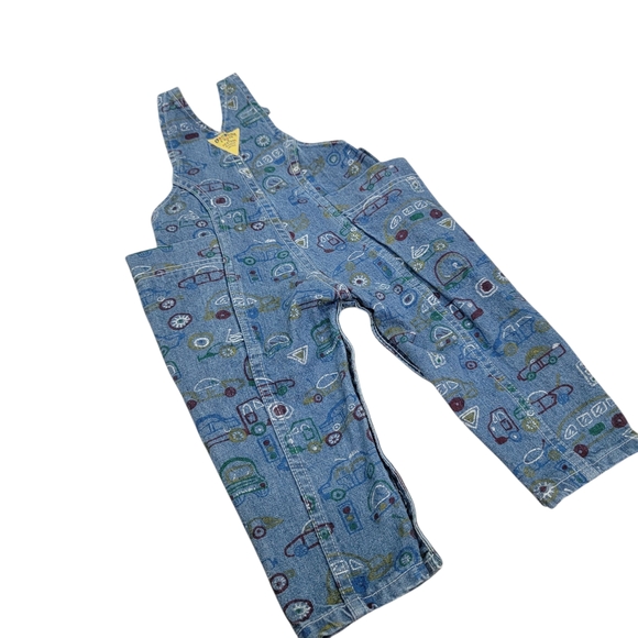 Vintage Oshkosh B'Gosh Overalls Blue Denim Car Truck Print Toddler 1990’s Sz 18M - Picture 5 of 15